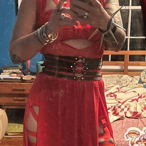 Real Leather Black Cage O-ring Buckle Belt Corset Goth Bondage Waist Cincher